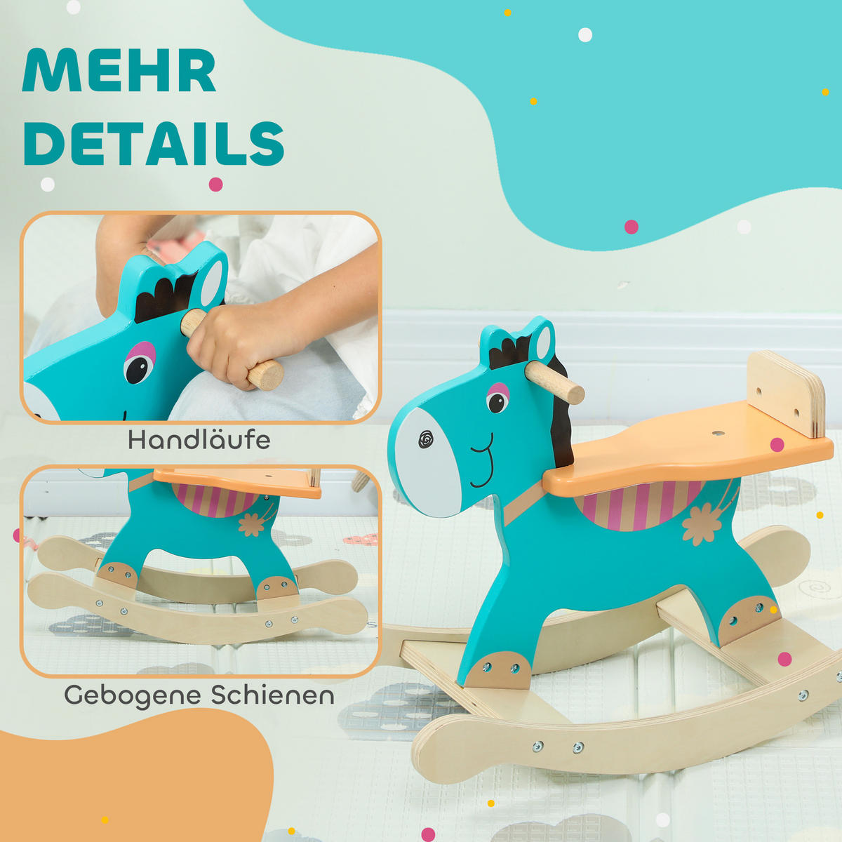 SCHAUKELTIER Esel Baby Schaukelspielzeug mit Haltegriffen Schaukel Blaugrün - Dunkelgrün, Holzwerkstoff (27/43/59cm) - AIYAPLAY