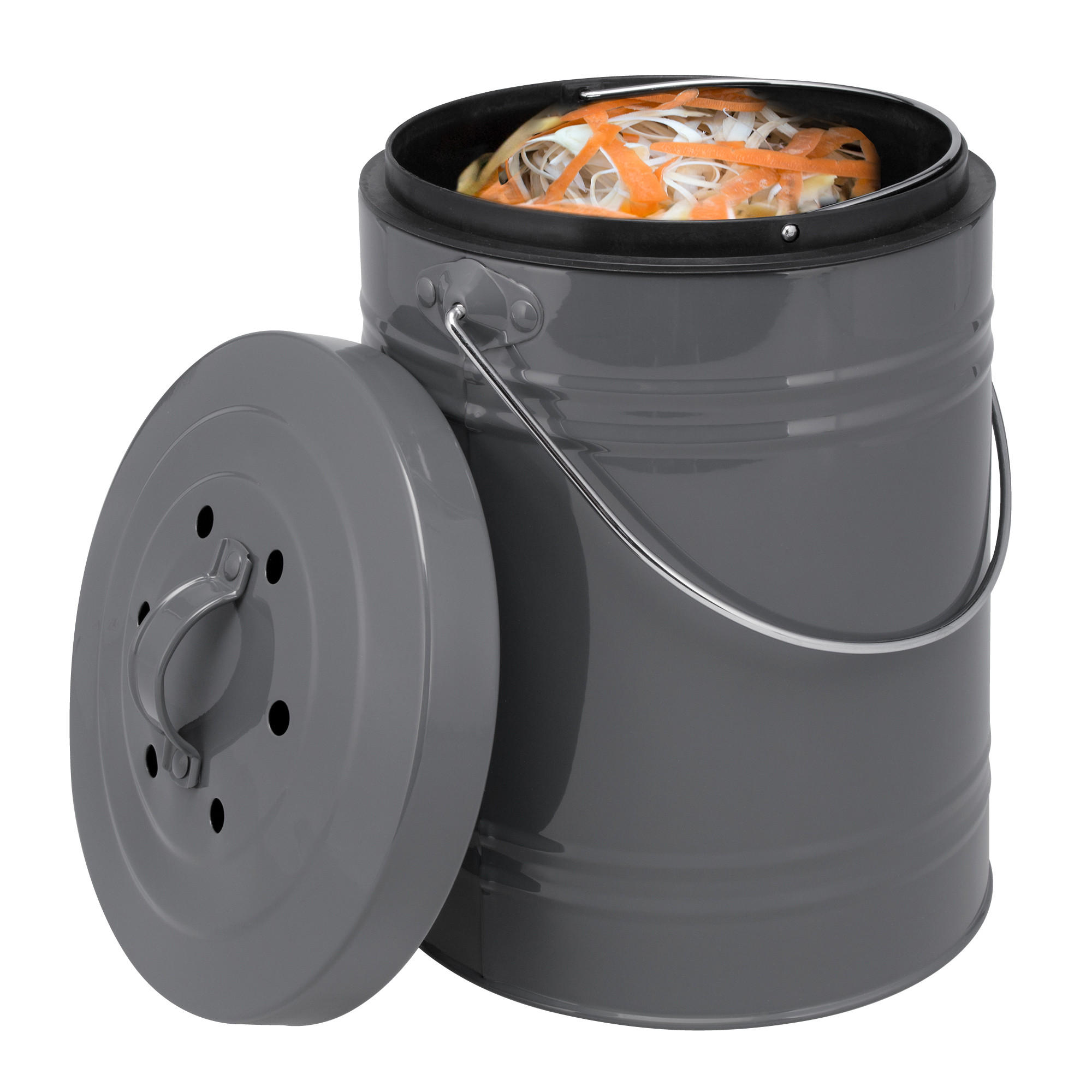 KOMPOSTEIMER 5 Liter, grau, Metall - Grau, Metall (20.5/29.5/20.5cm) - bremermann