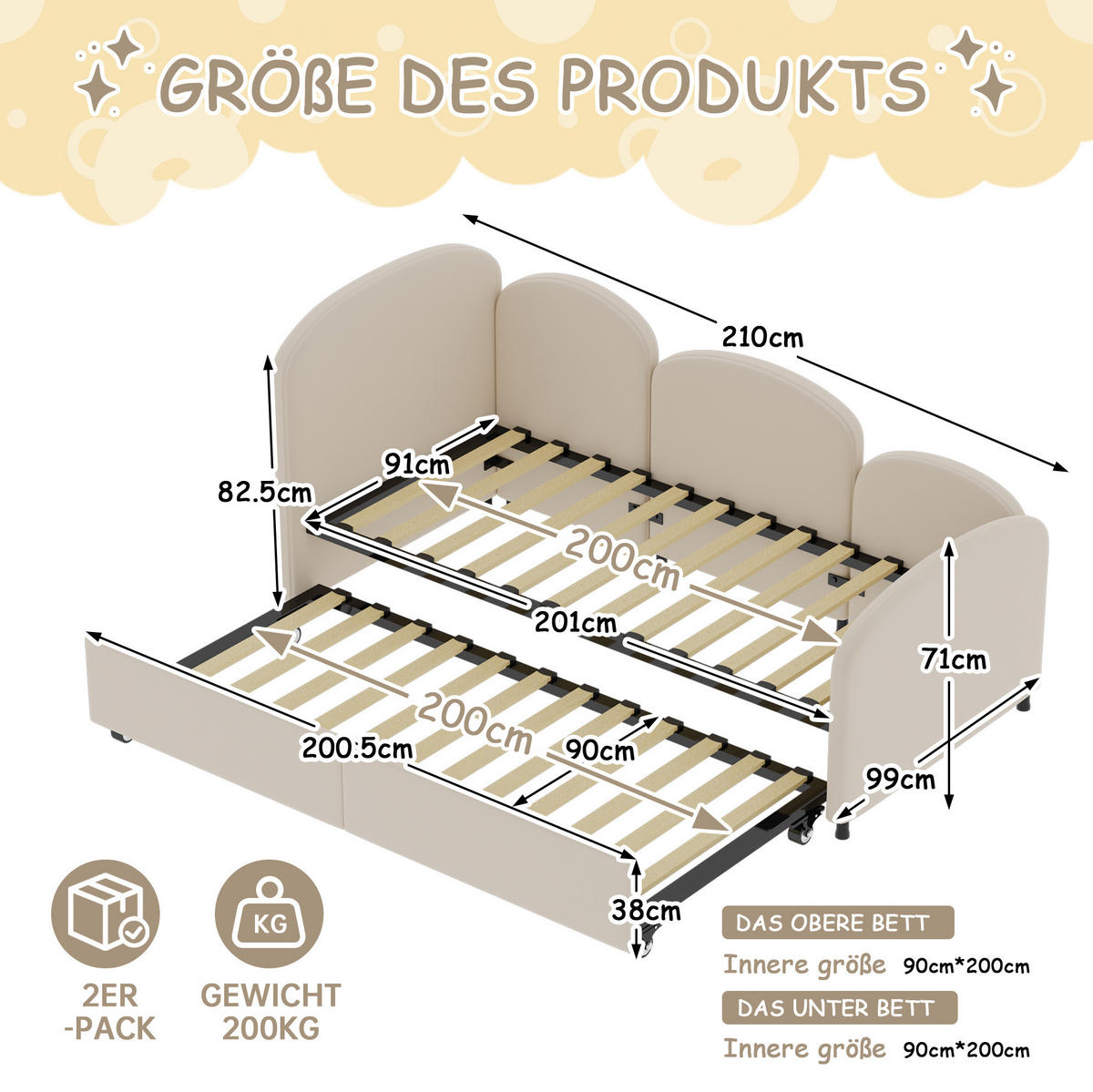 POLSTERBETT 90/200 cm in Beige aus Samt mit Schublade und Blumenform - Beige, Textil (90/200cm) - Flora Grace