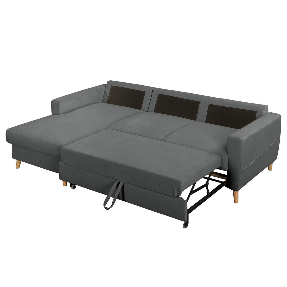 ECKSOFA mit Longchair - Anthrazit/Braun, Holz/Textil (223/148cm) - home24