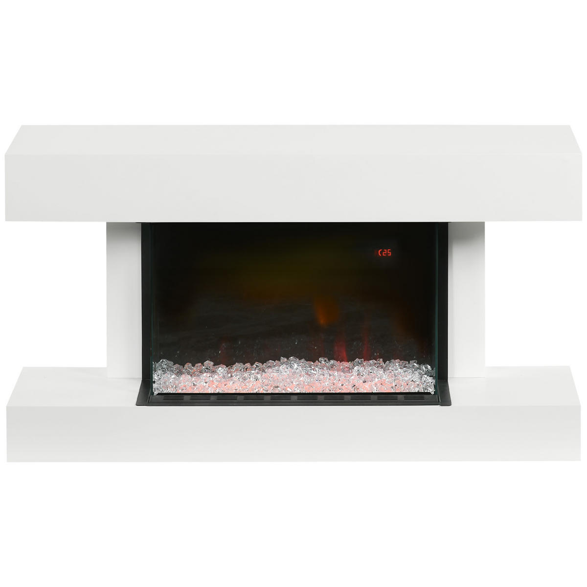 ELEKTROKAMIN 2000 W Wandkamin mit 3D-Flammeneffekt Kristalle 3 Helligkeitsstufen - Weiß, Metall (27/54.5/98cm) - HOMCOM