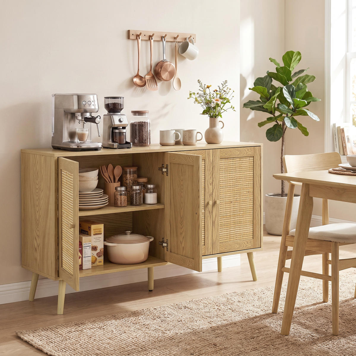 SIDEBOARD MDF Naturholz Natur - Naturfarben, Holz/Holzwerkstoff (40/75/140cm) - HOMCOM