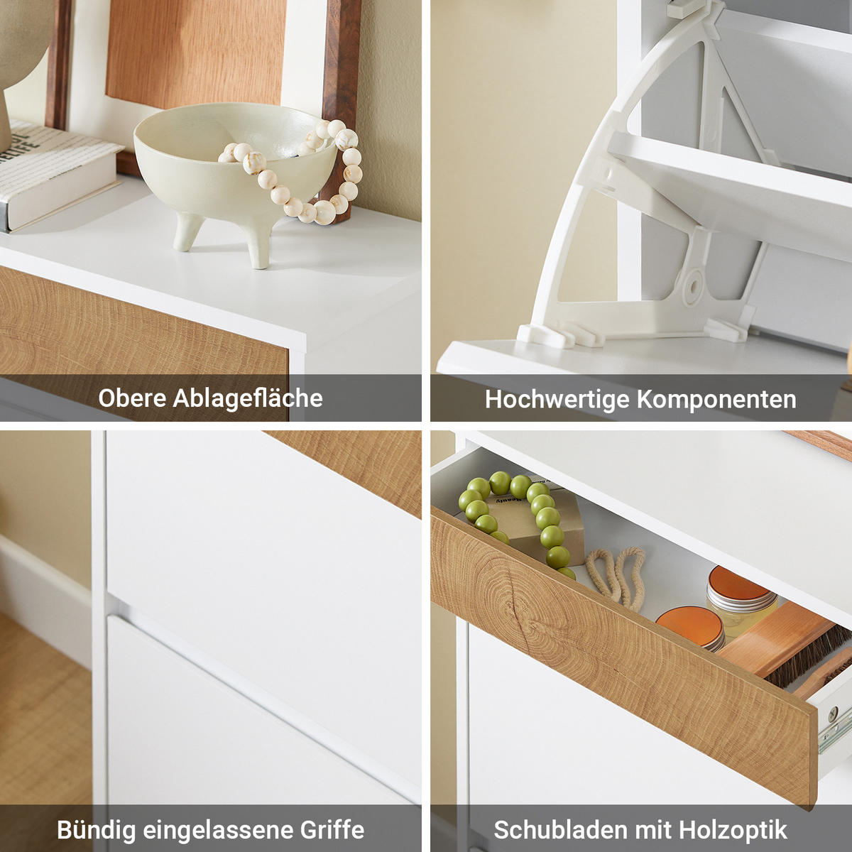 SCHUHKIPPER mit 2 Klappen und Schublade, Skandinavisches Design - Weiß, Holzwerkstoff (61/91/26cm) - SoBuy