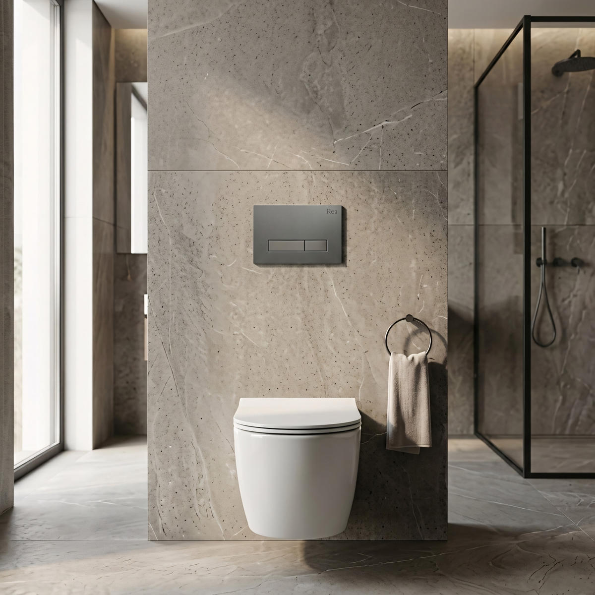 UNTERPUTZ-WC-GESTELL Set Rea Slim 024n Mit Titan Hd Drückerplatte - Titanfarben, Metall (35.2/106.2/22cm) - REA