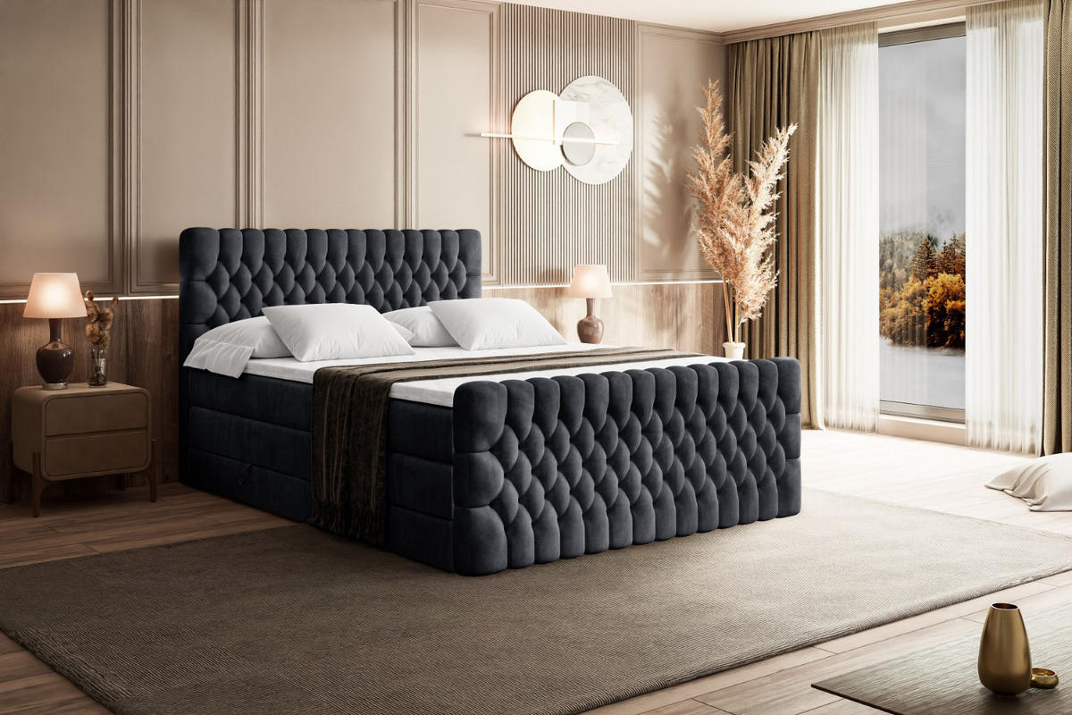 BOXSPRINGBETT SERENE-Z KING - 120 x 200 - H3/H4 - Dunkelgrau - Dunkelgrau, Holzwerkstoff (120/200cm) - ALTDECOR