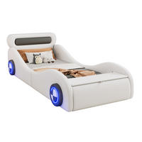 KINDERBETT 90/200 cm in Autoform aus PU und MDF mit LED-Rädern - Weiß, Kunststoff (90/200cm) - BEAOK