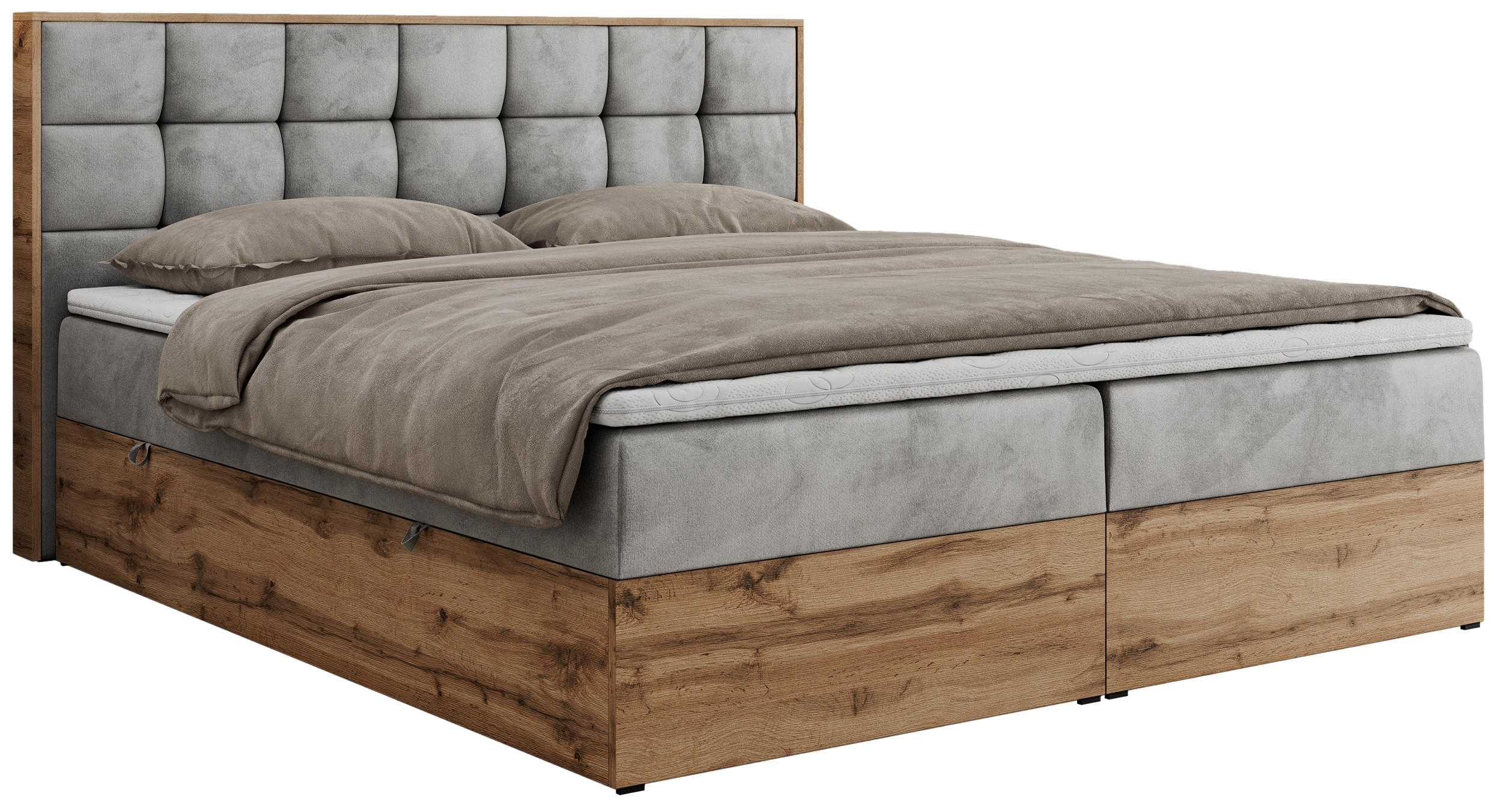 BOXBETT ALBERO 1 - 180/200 Hellgrau Velvet - H3 - Hellgrau, Holz/Textil (180/200cm) - MKS