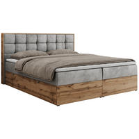 BOXBETT ALBERO 1 - 140/200 Hellgrau Velvet - H4 - Hellgrau, Holz/Textil (140/200cm) - MKS