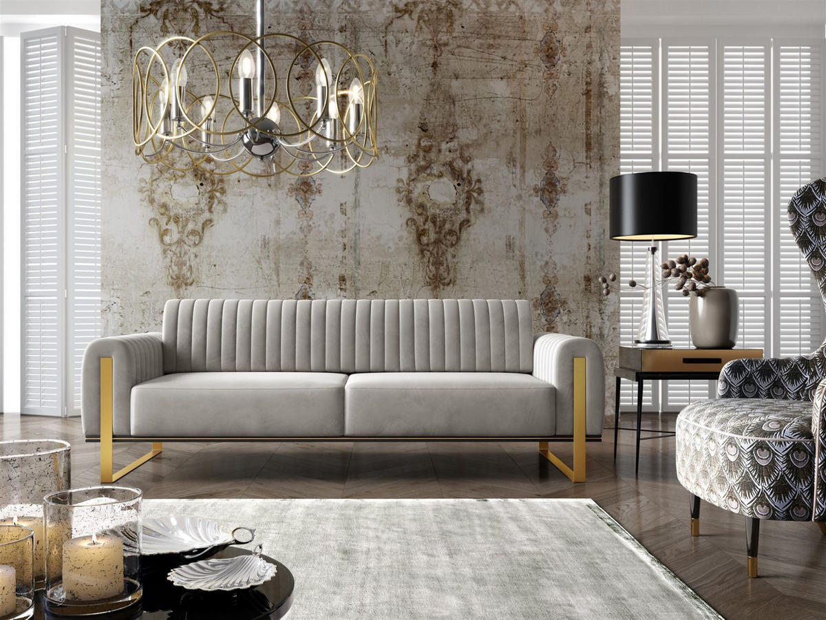 SOFASET Valerie 3-2-1 - Hellgrau, Holzwerkstoff/Textil (228/79/90cm) - Fun Möbel