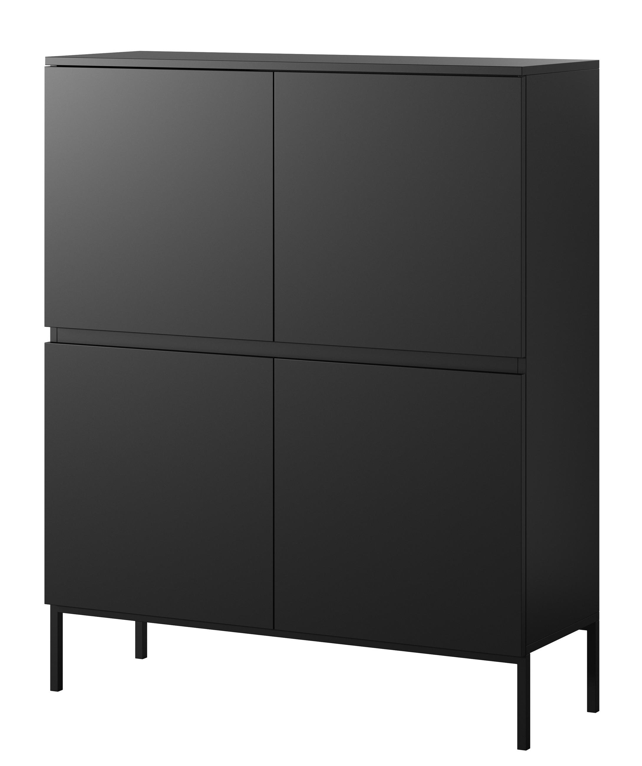 HIGHBOARD Bemmi Schwarz mit schwarzen Beinen 4-türig 100 cm - Schwarz, Holzwerkstoff/Metall (100/122/35cm) - Selsey