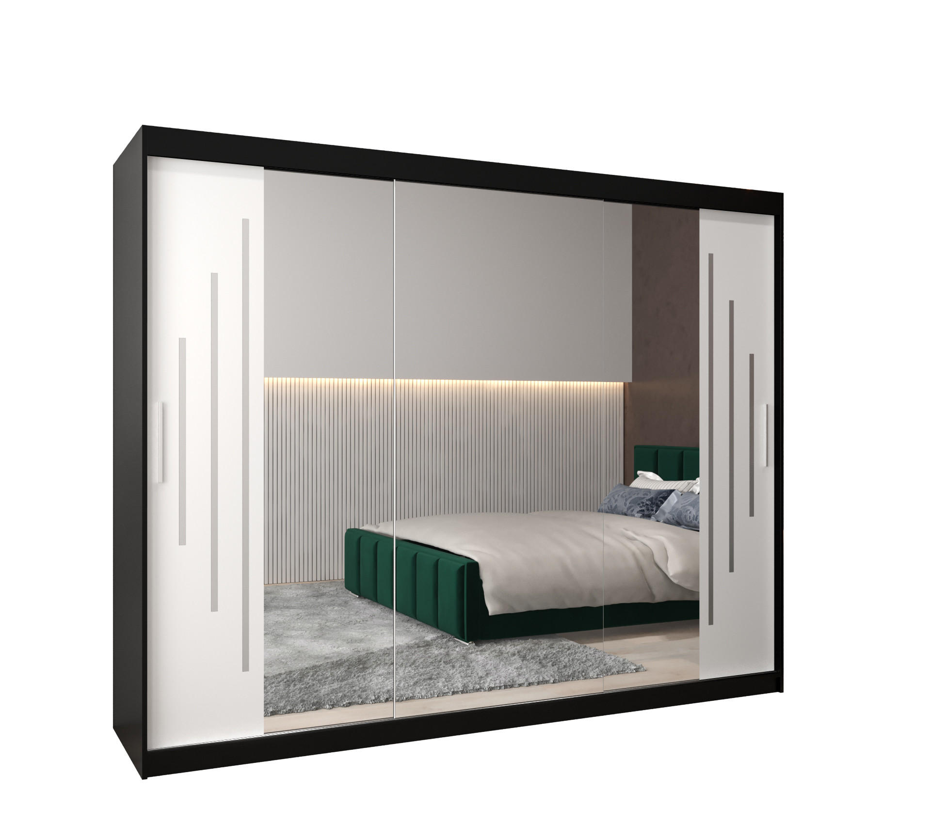 Abiks Möbel Schwebetürenschrank Schwarz, Weiß 250x200x62 cm
