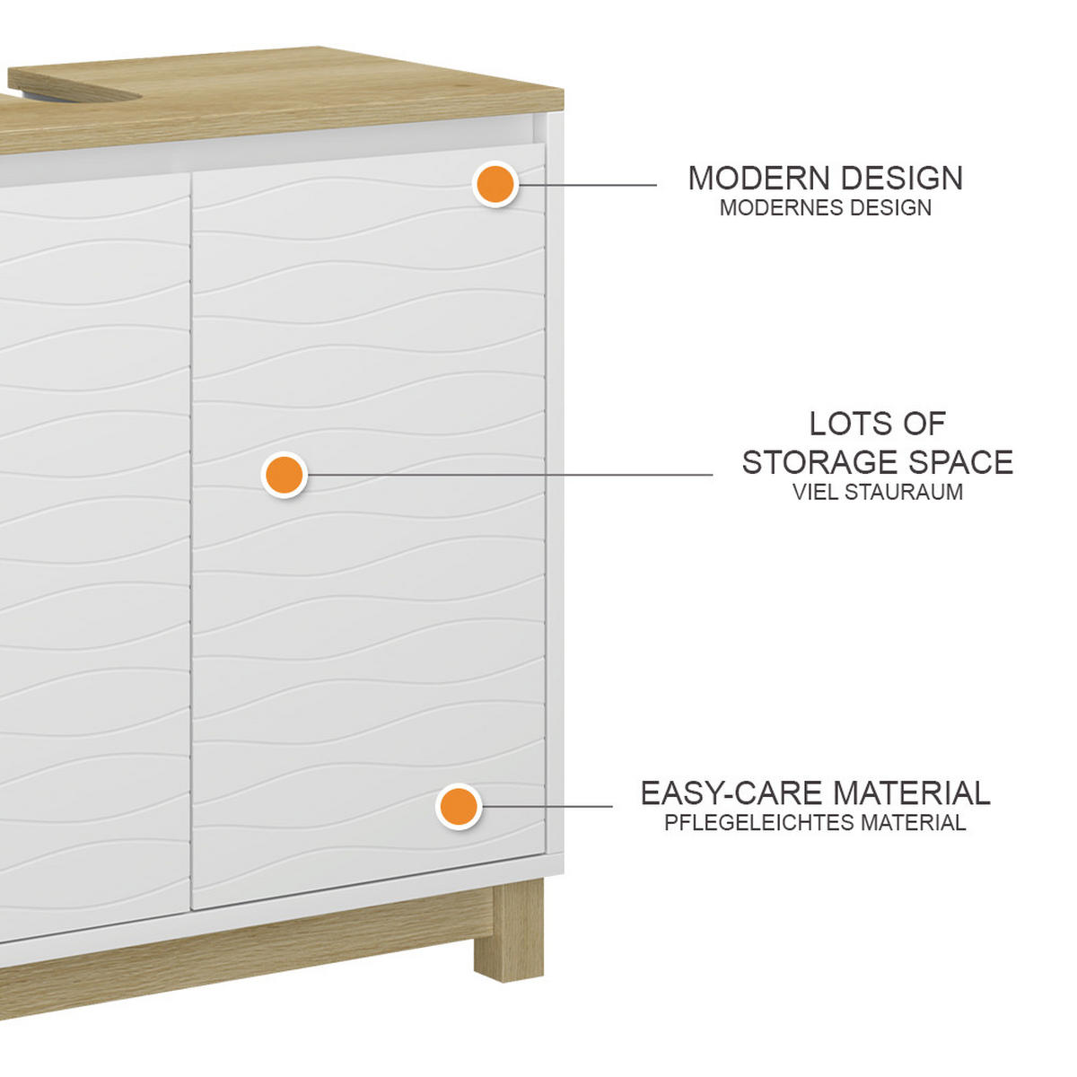 WASCHBECKENUNTERSCHRANK Livia Weiß 60 x 60 cm mit 2 Türen - Weiß/Sonoma Eiche, Holzwerkstoff (60/60/30cm) - Vicco