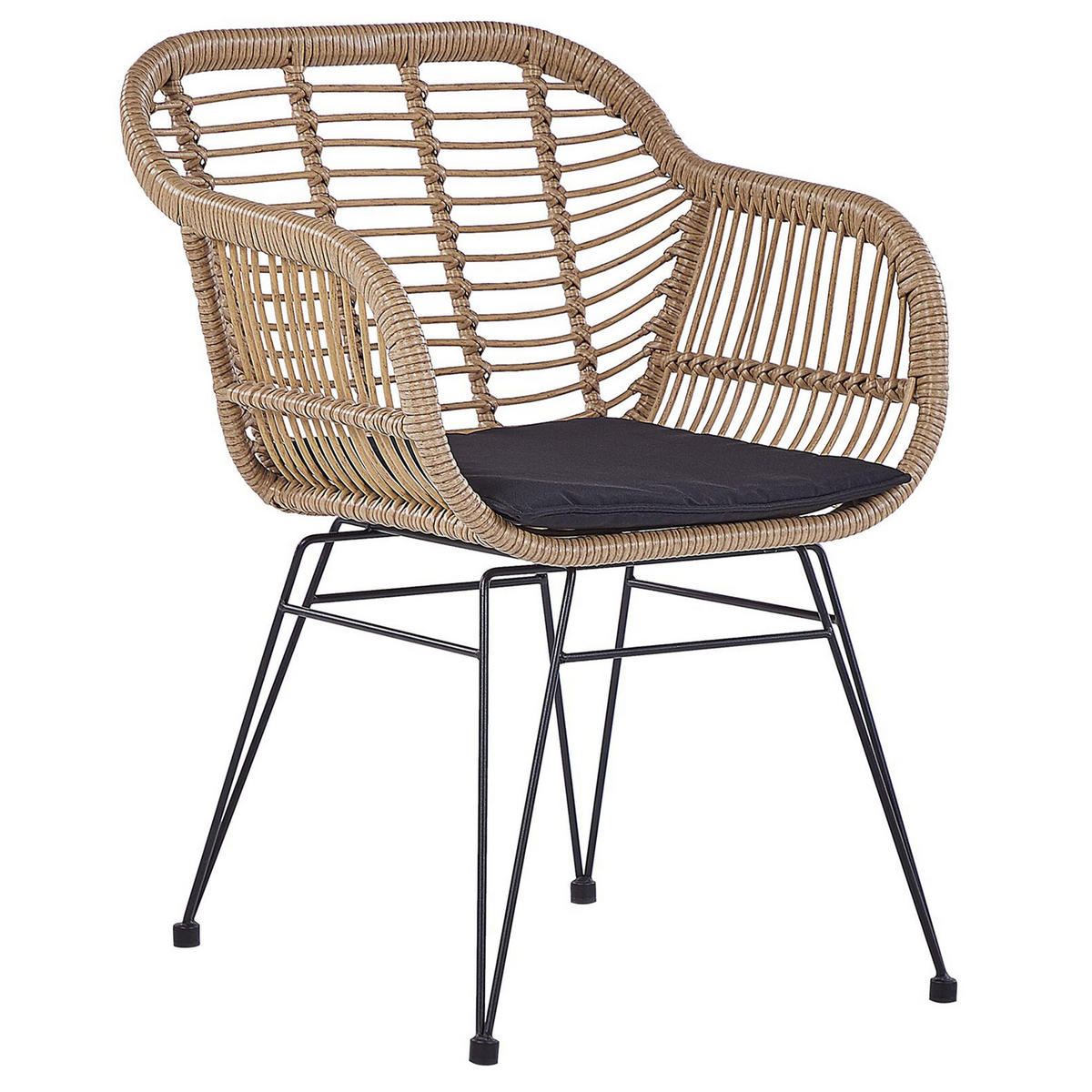 BALKONSET 2-Sitzer Rattan natürlich Auflagen schwarz Tropea II - Beige/Schwarz, Kunststoff - Beliani