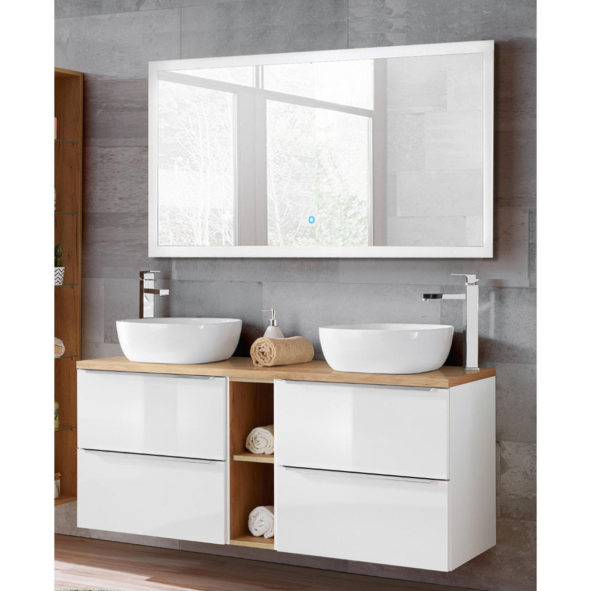 BADMÖBEL-SET 2-TLG. Toskana-56 - Weiß, Holzwerkstoff (140/190/46cm) - Lomado