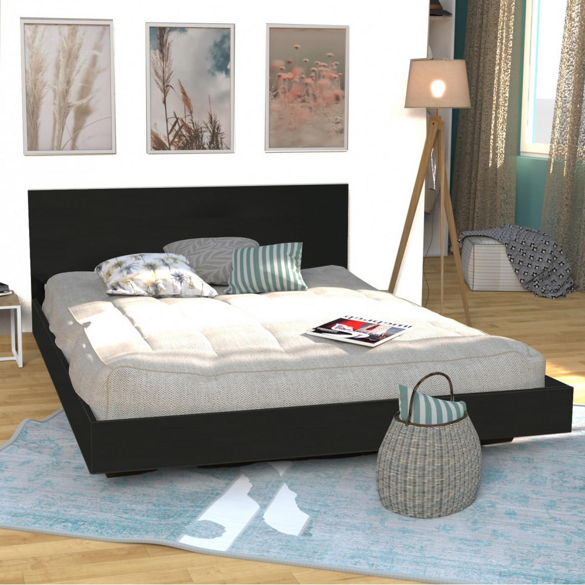 BETT LOFT / Bett 160x200 mit Kopfteil - Schwarz - Schwarz, Holzwerkstoff (160/200cm) - Weber Industries