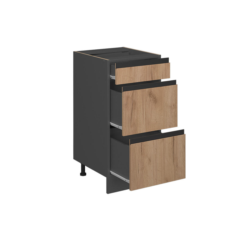 KÜCHENUNTERSCHRANK R-Line Goldkraft Eiche 40 cm J-Shape mit Schubladen ohne AP - Anthrazit/Eiche Wotan, Holzwerkstoff (40/81.6/46cm) - Vicco