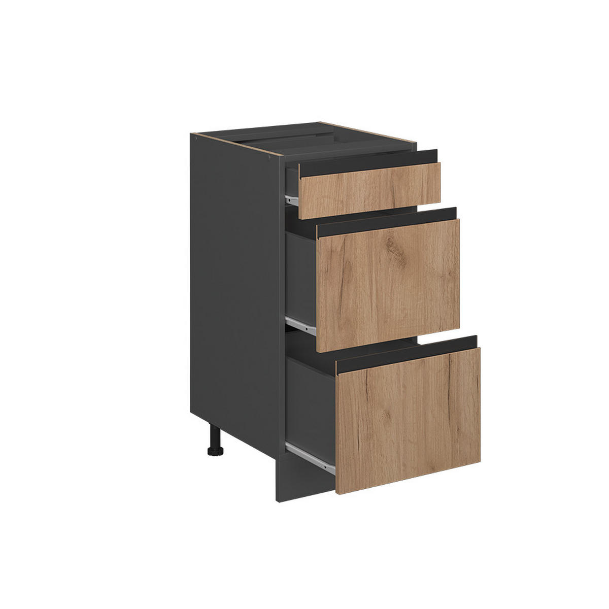 KÜCHENUNTERSCHRANK R-Line Goldkraft Eiche 40 cm J-Shape mit Schubladen ohne AP - Honigeiche/Anthrazit, Holzwerkstoff (40/81.6/46cm) - Vicco