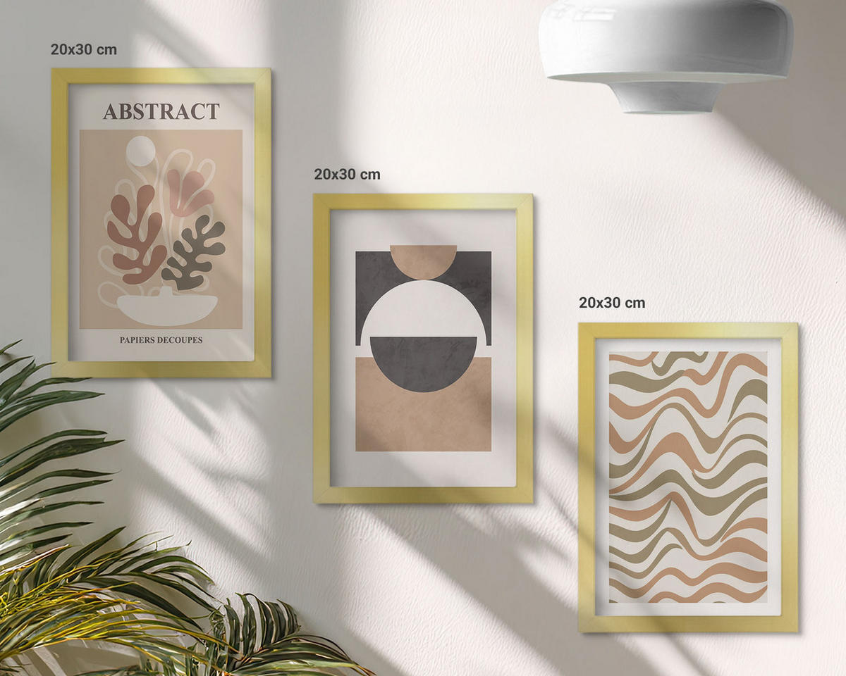 BILDER SET 3er Set - 20x30 cm Goldrahmen - Abstrakte Formenmuster - Goldfarben, Kunststoff (20/30cm) - TULUP