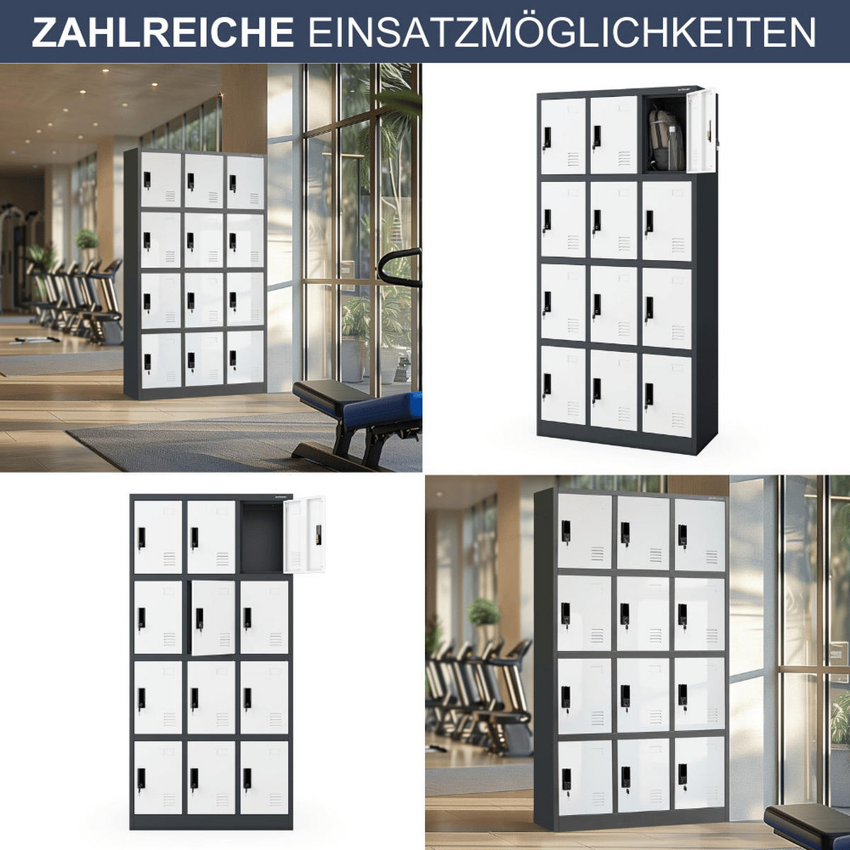 SCHLIESSFACHSCHRANK Spind BERN 12 Fächer185x90x40cm Anthrazit-Weiß - Anthrazit, Metall (90/185/40cm) - DELUKE