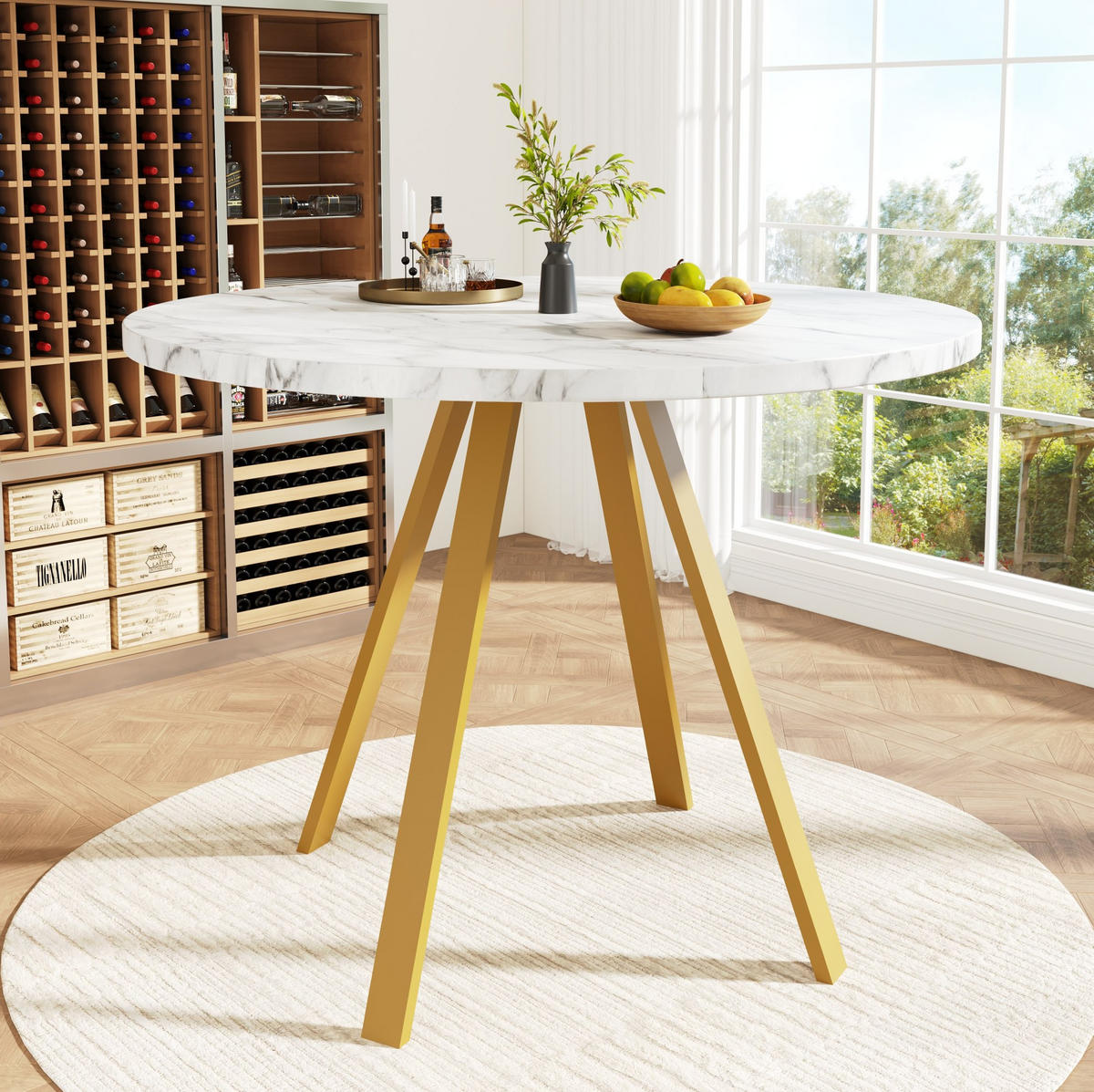 ESSTISCH 80x80x75 cm in Weiß und Gold aus MDF mit weißer Marmoroptik - Weiß, Holzwerkstoff (80/80/75cm) - Modfu