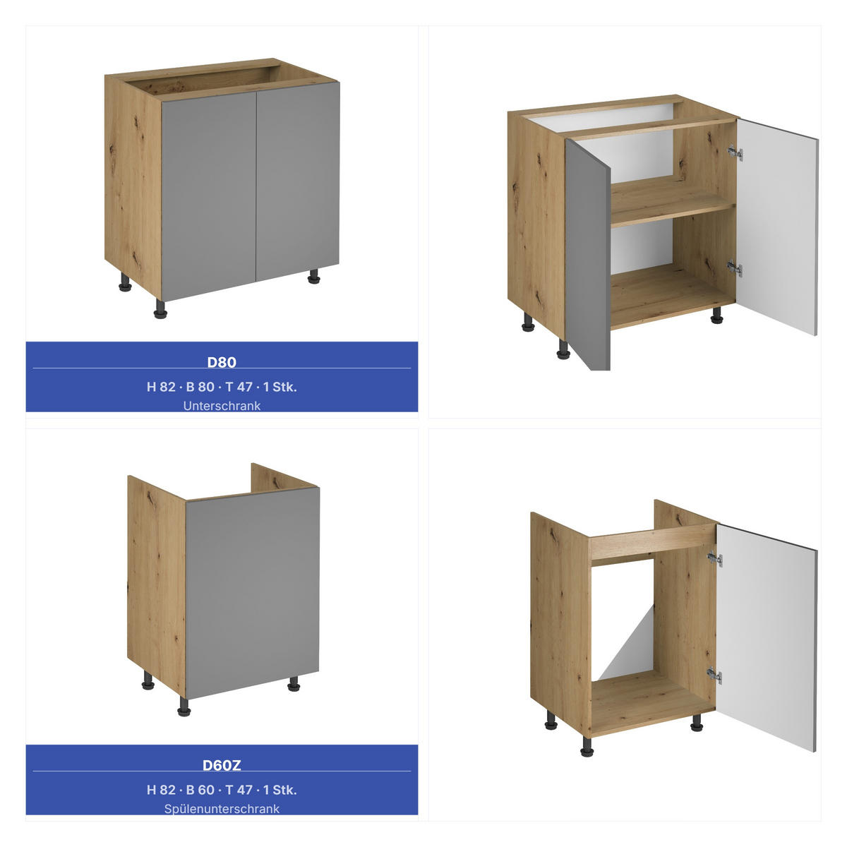 KÜCHENZEILE 240 cm - Langen KL2-M240 in Beige/Artisan Eiche - Beige/Schwarz, Holz/Metall (240/212/58cm)