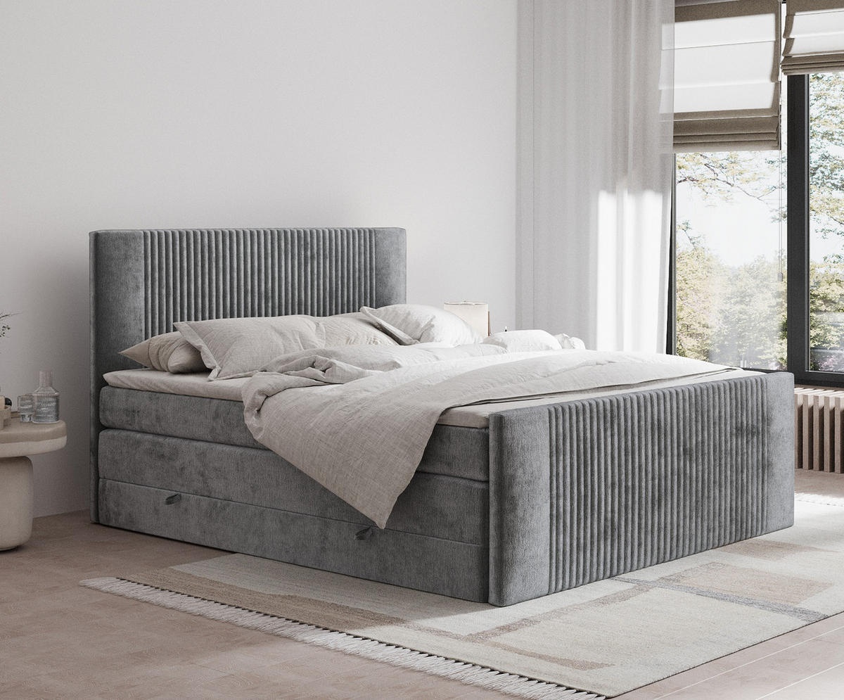 BOXSPRINGBETT Bergamo Grau 140/200 cm - Schwarz/Grau, Holz/Holzwerkstoff (140/200cm) - Maison de Reve