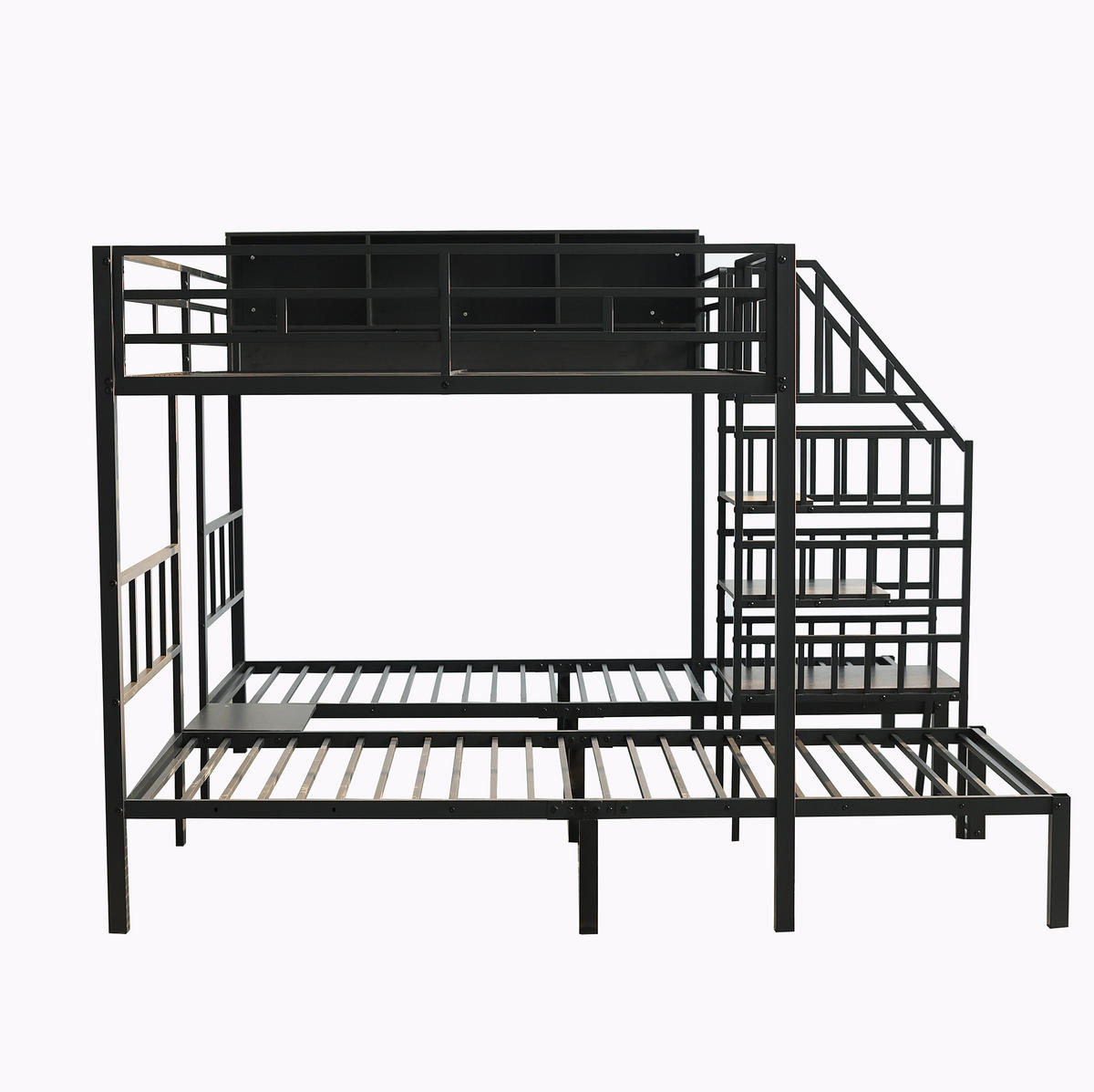 PATROVÁ postel 90/200 a 140/200 cm černá z kovu a dřeva s úložným prostorem a schody s madly - černá, kov (90/200cm) - OKWISH