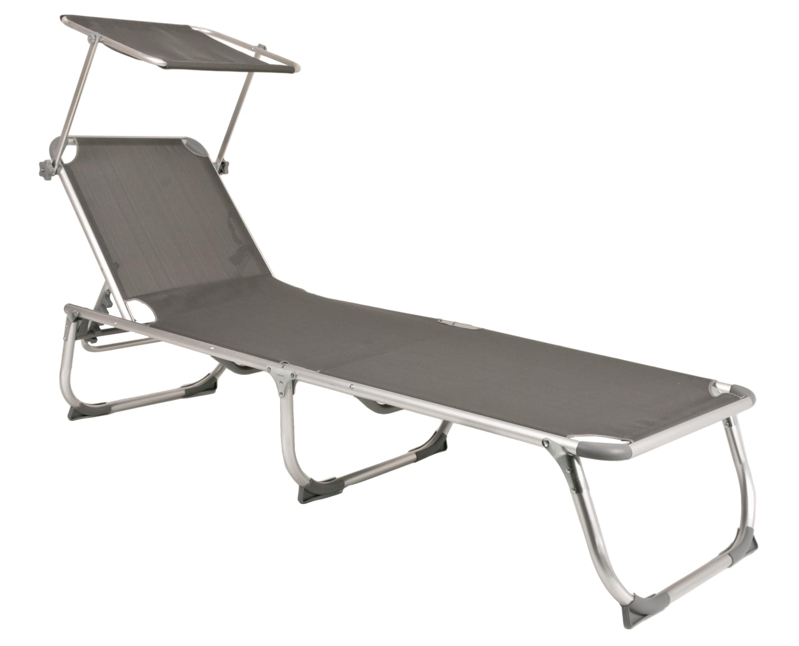 SONNENLIEGE Cairo Verstellbar Grau Gartenliege mit Dach - Grau, Kunststoff (61/30/190cm) - DELUKE