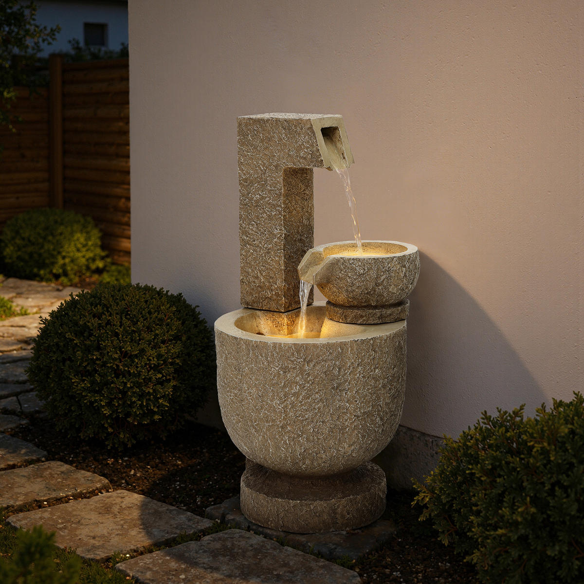 POLYRESIN-GARTENBRUNNEN, 2-stuf. Kaskade, 76x37,5x37,5cm, Garten/Balkon/Terrasse - Braun, Kunststoff (37.5/37.5/76cm) - Hometopia