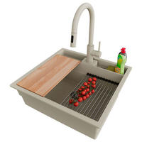 UNTERBAUSPÜLE GRANIT Bergen Pocket, 2-er set Beige 56/54 cm 1 Becken + Küchenarmatur 40/20 cm + Ablauf-Set + Küchenzubehörset ab 60er Unterschrank - Chromfarben/Beige, Kunststoff (56/20/54cm) - Primagran