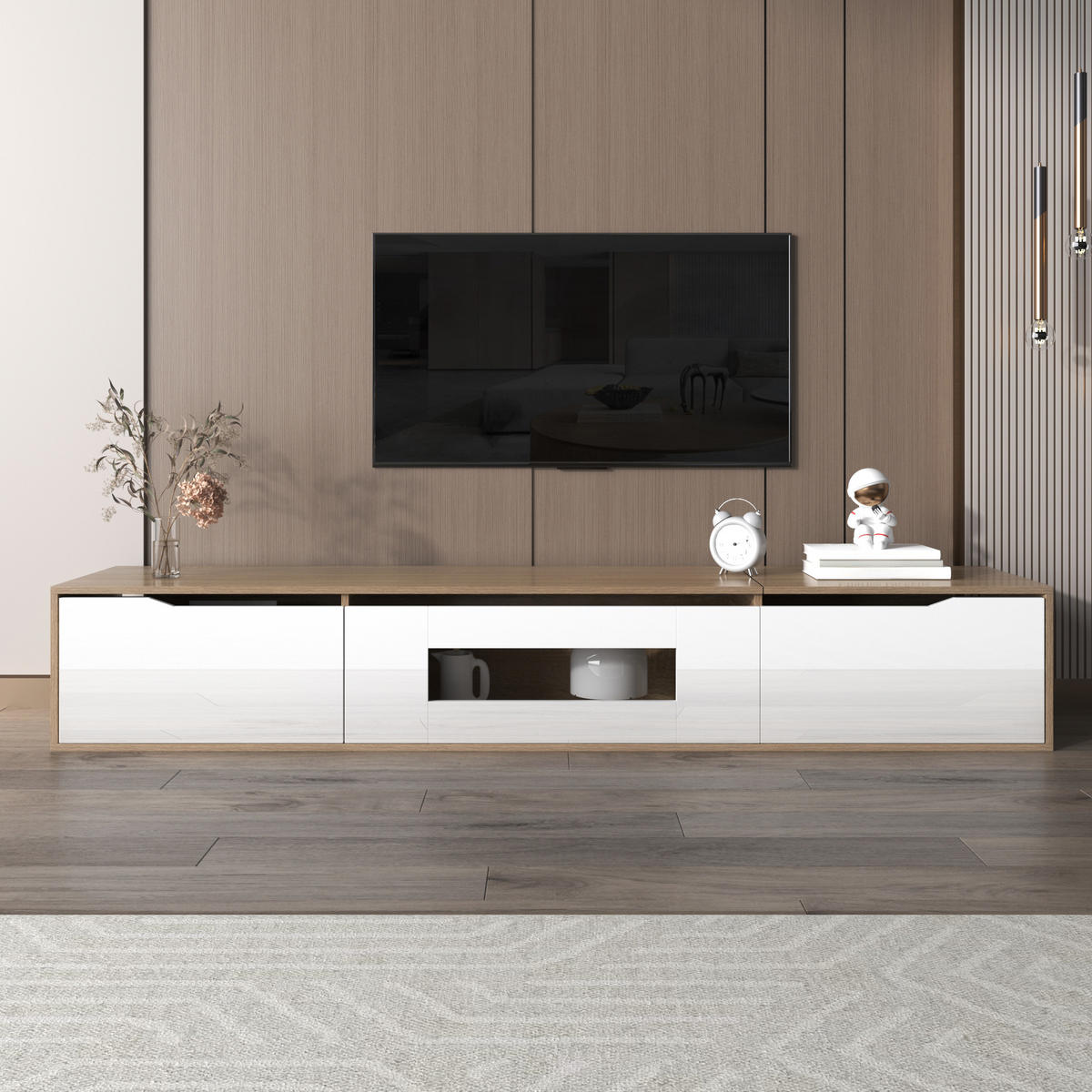 TV-SCHRANK in Weiß Hochglanz mit Holzoptik und LED 180/35/30 cm - Weiß, Holzwerkstoff (180/35/30cm) - Redom