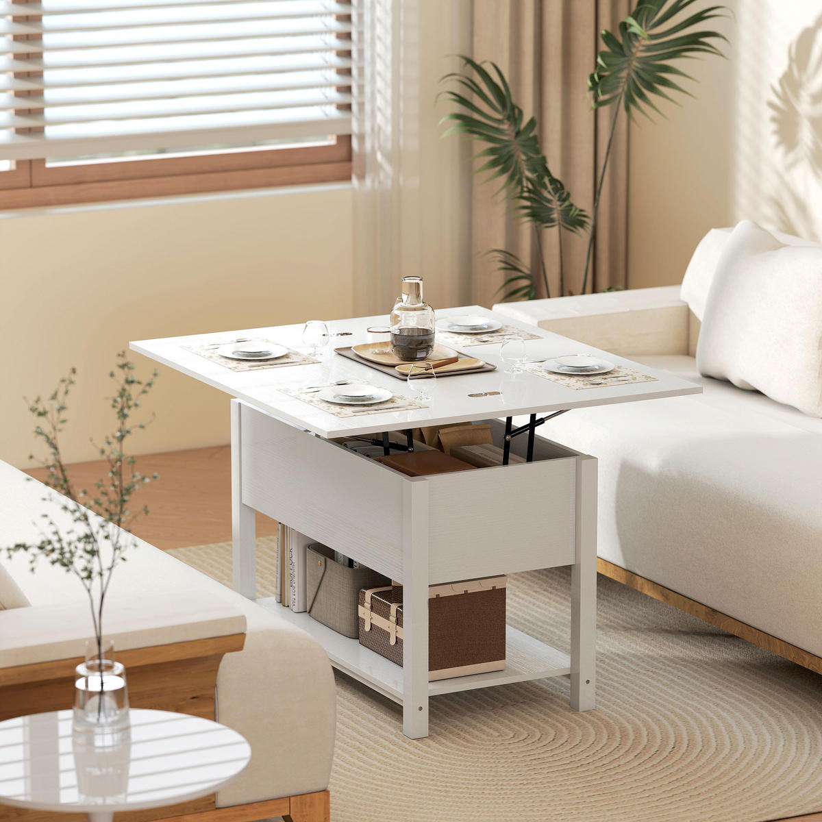 COUCHTISCH DE-15815 klappbar Weiß - Weiß, Holzwerkstoff (100/90/63.5cm) - ComfortXL
