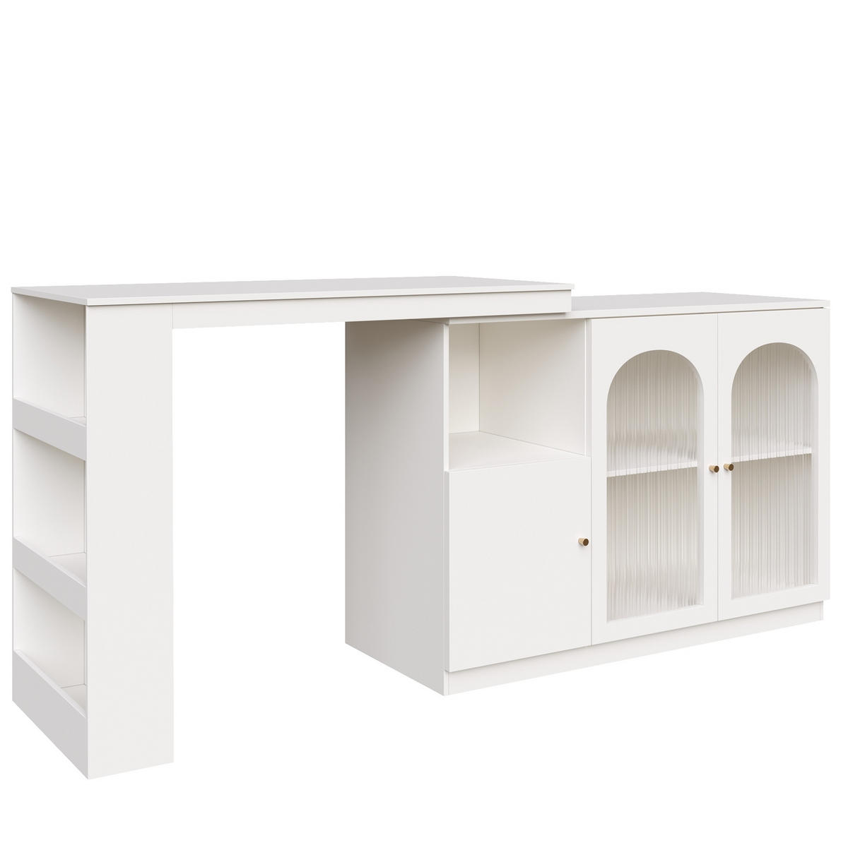 BAROVÁ skříň 120/40/97 cm bílá z MDF s otočným 360° designem a skleněnými dvířky - bílá, kompozitní dřevo (120/40/103cm) - OKWISH