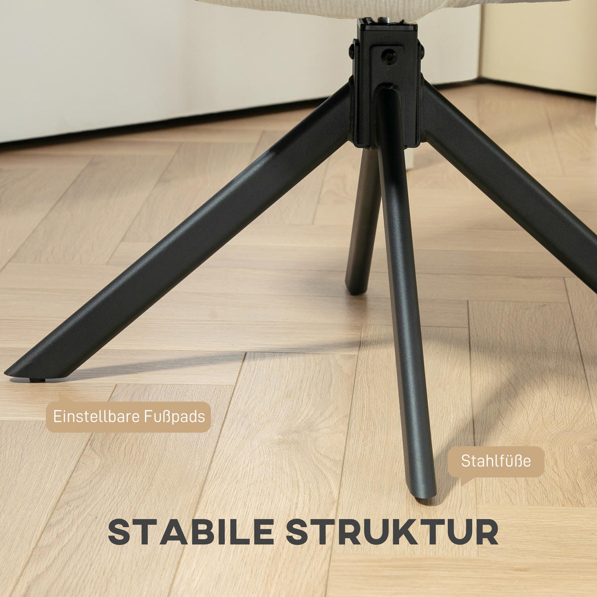 SESSEL Drehbar Loungesessel mit Armlehne Wolle-Leinenoptik Cremeweiß - Creme/Schwarz, Textil/Metall (61/88/60cm) - HOMCOM