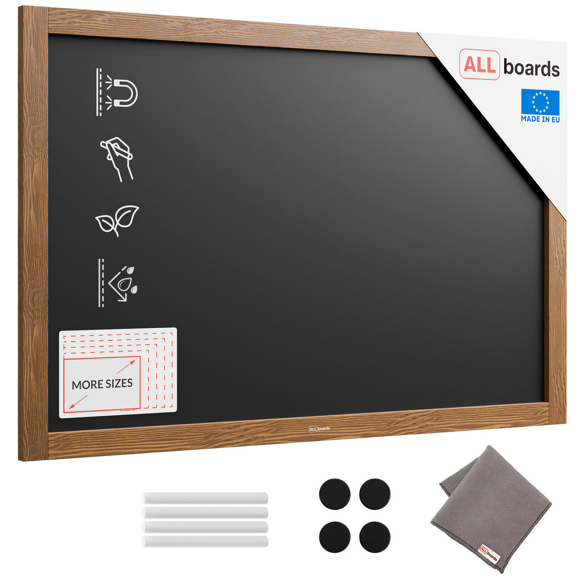 SCHWARZE magnetische Kreidetafel mit Holzrahmen 90x60cm - Braun, Metall (90/60/2cm) - ALLboards