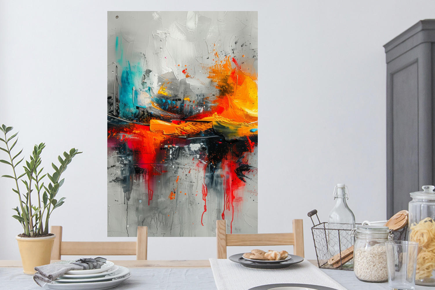 WANDTATTOO Moderne Kunst - Orange - Grau - Abstrakt 80x120 cm - Hellgrau, Kunststoff (80/120/0.1cm) - MuchoWow