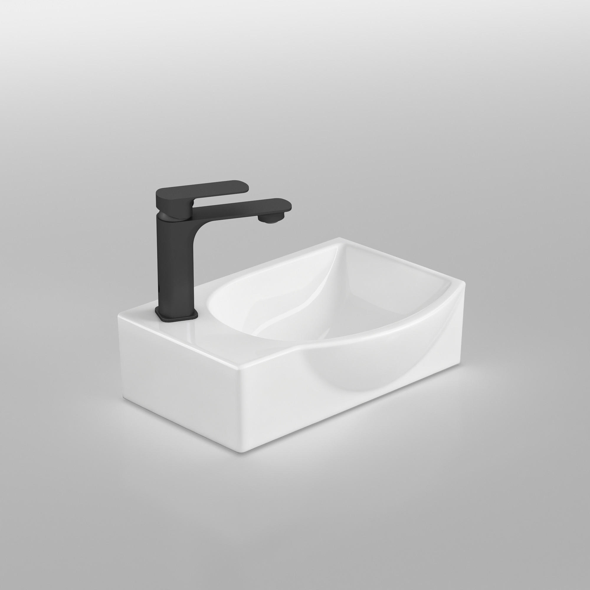 WASCHBECKEN Keramik Mit Hahnloch rechts Strahlend Weiß 40,5 / 28 / 14 cm - Weiß, Keramik (28/14/40.5cm) - EMKE