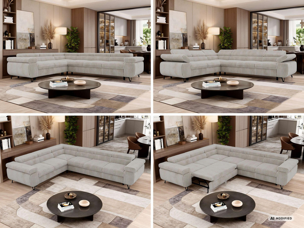 ECKSOFA NORDEN L - Beige Cord - Rechts Seite - Beige/Creme, Textil/Metall (329/269cm) - MKS