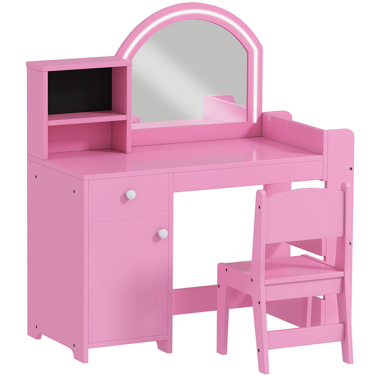 KINDERSCHMINKTISCH DE-18635 LED-Spiegel mit 2 Lichtfarben Rosa - Pink, Holzwerkstoff (38.8/96.9/88.6cm) - ComfortXL