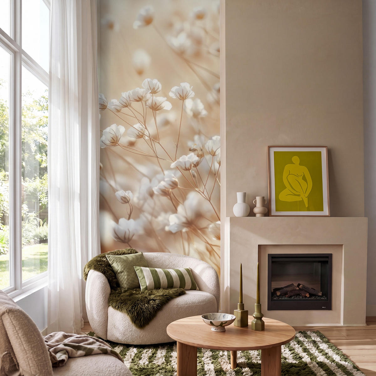 TAPETE - Wild - Blumen - Weiß - 100x280 cm - Creme, Papier (100/280cm) - OnlyWow