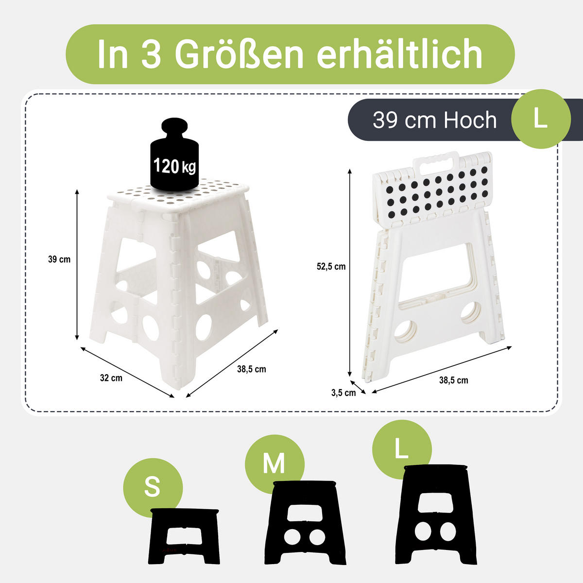 KLAPPHOCKER, 100% Kunststoff - Weiß, Kunststoff (29/39/22cm) - Zollner
