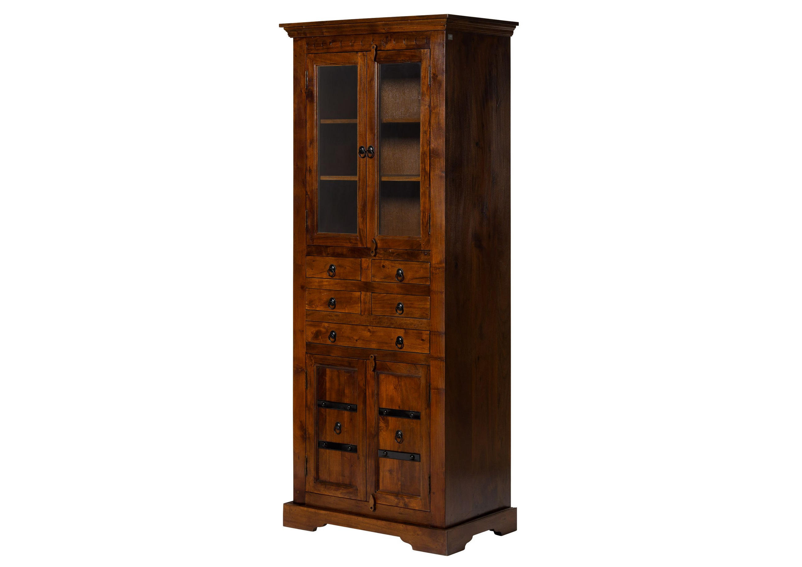 VITRINE Akazie 80x50x195 nougat lackiert OXFORD #454 - Dunkelbraun, Holz (80/195/50cm) - Massivmoebel24