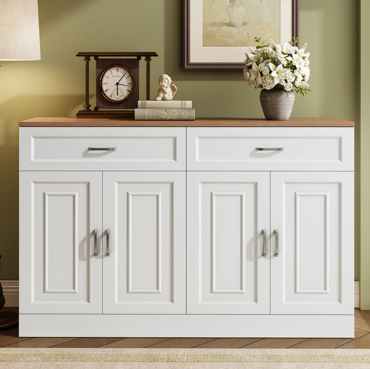 SIDEBOARD z dřevotřísky, 120/35/80,5 cm, bílá a v dekoru dřeva - bílá, kompozitní dřevo (120/80.5/35cm) - Modenvie