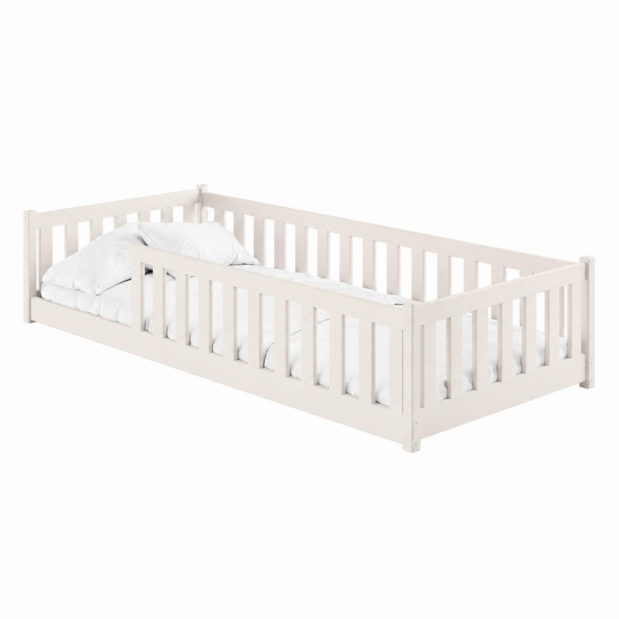 BODENBETT 90x200 cm in Baumwolle - Beige, Holz (90/200cm) - Kids Collective