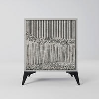 SIDEBOARD GRAIN LINES, Grau, 57,5x42x70,5 cm, Schwarze Metall-Sternfüße - Multicolor/Schwarz, Holzwerkstoff/Metall (57.5/70.5/42cm) - SpaceRebels