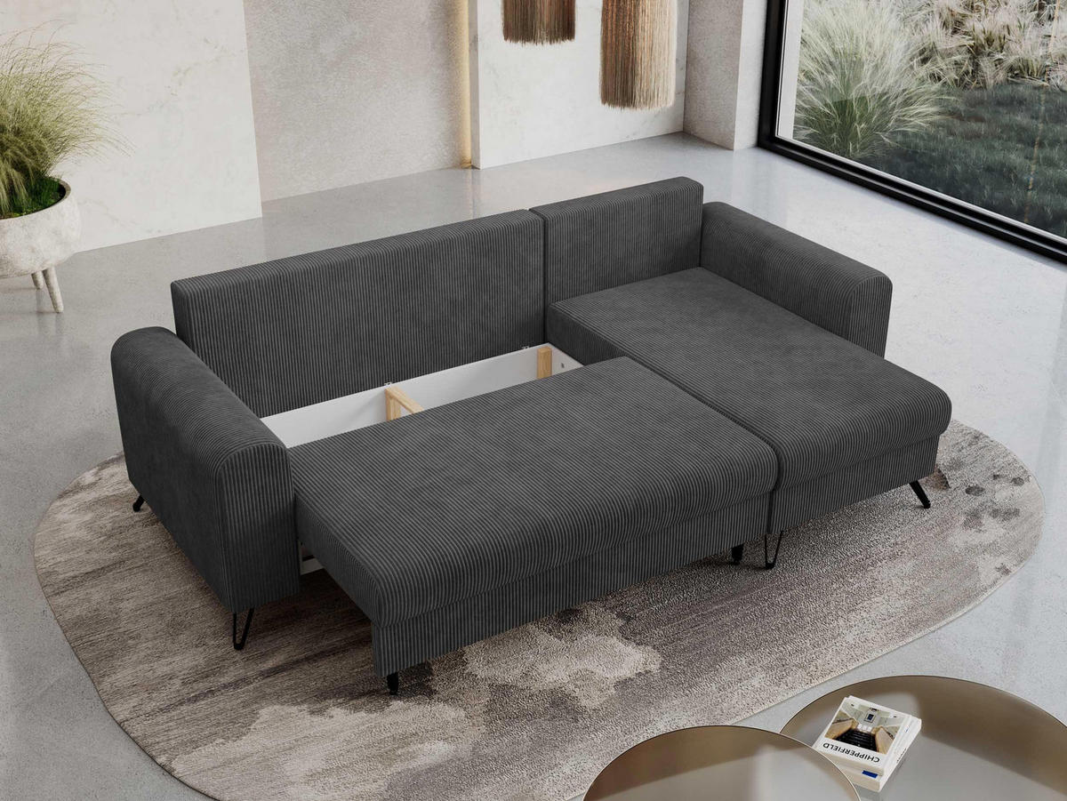 ECKSOFA Hugo Cord Dunkelgrau - Dunkelgrau/Schwarz, Textil/Metall (242/140cm) - MKS