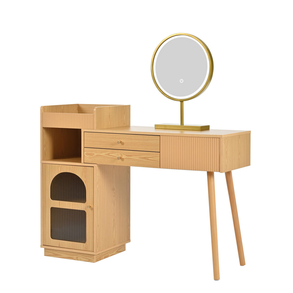 SCHMINKTISCH 120/40/90 cm in Natur mit LED-Spiegel und Seitenschrank - Naturfarben, Holzwerkstoff (120/40/90cm) - Flora Grace