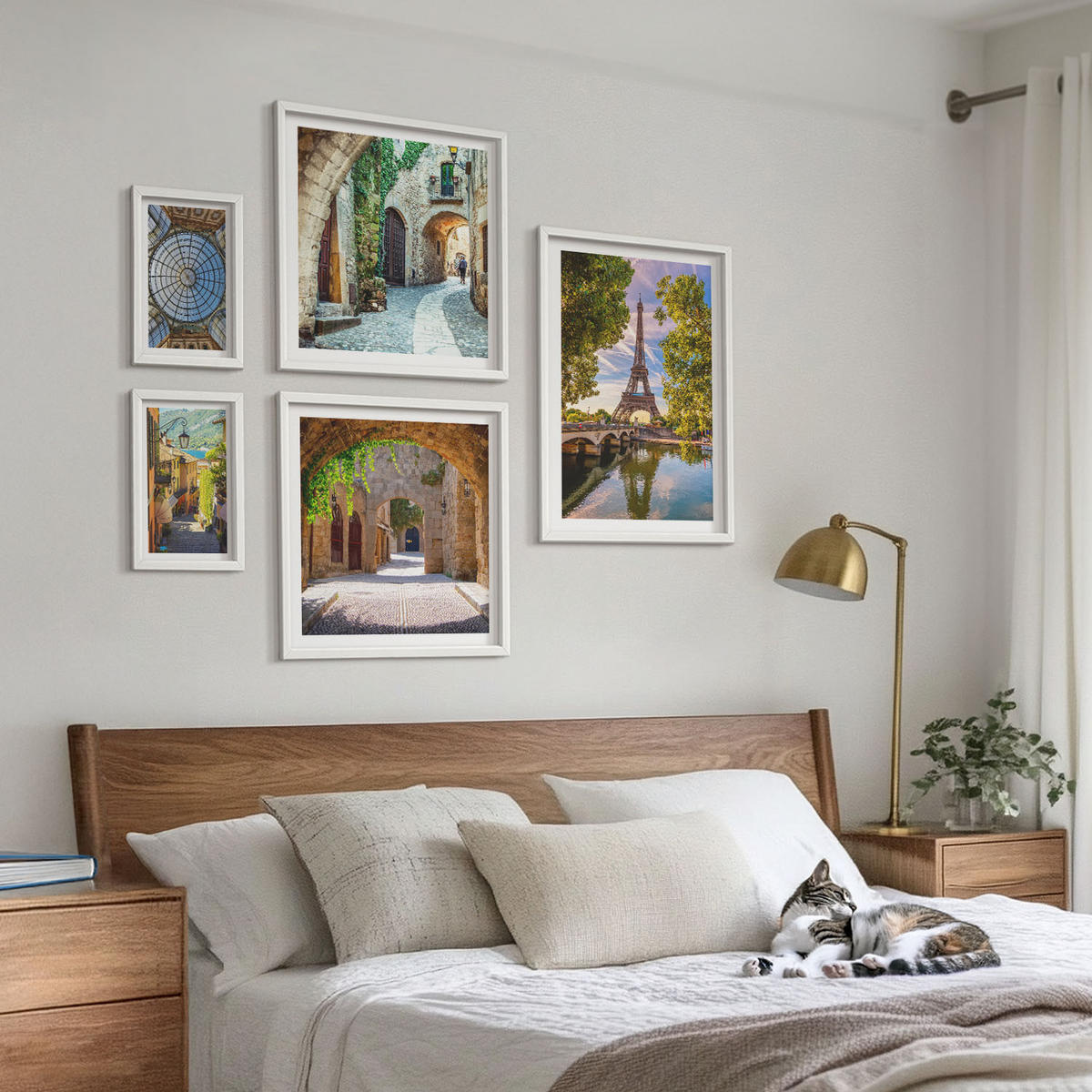 WANDBILDER 5er-Set - 50x50 cm & 20x30 cm & 40x60 cm Weißer Rahmen - Grüne, saftige Blätter - Weiß, Kunststoff (40/60cm) - ArtPrintCave