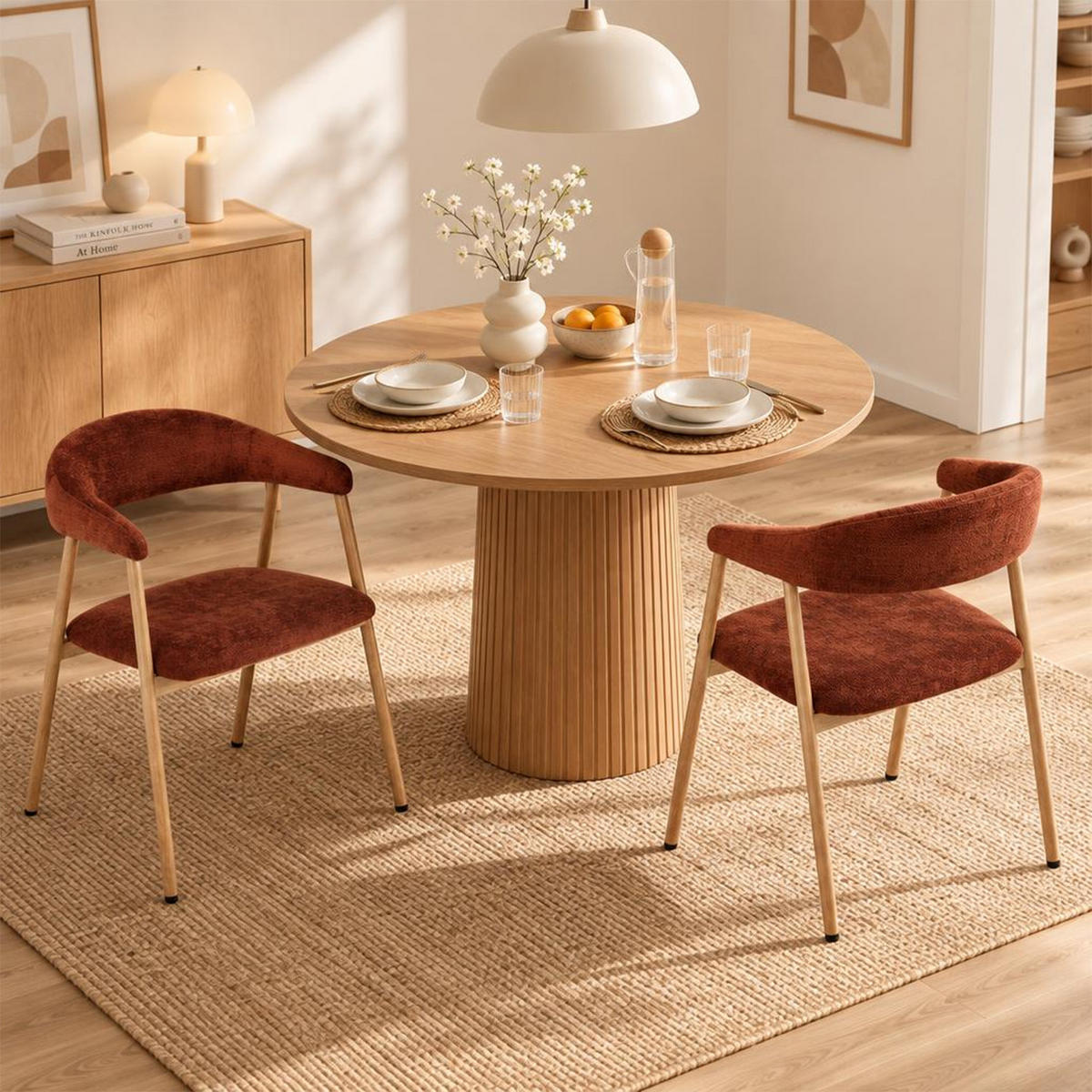 ESSZIMMERSTÜHLE 2er-Set, gepolstert, Chenille, Metallbeine in Holzoptik, Rot - Rot, Textil (61/80.5/59cm) - Meubles Cosy