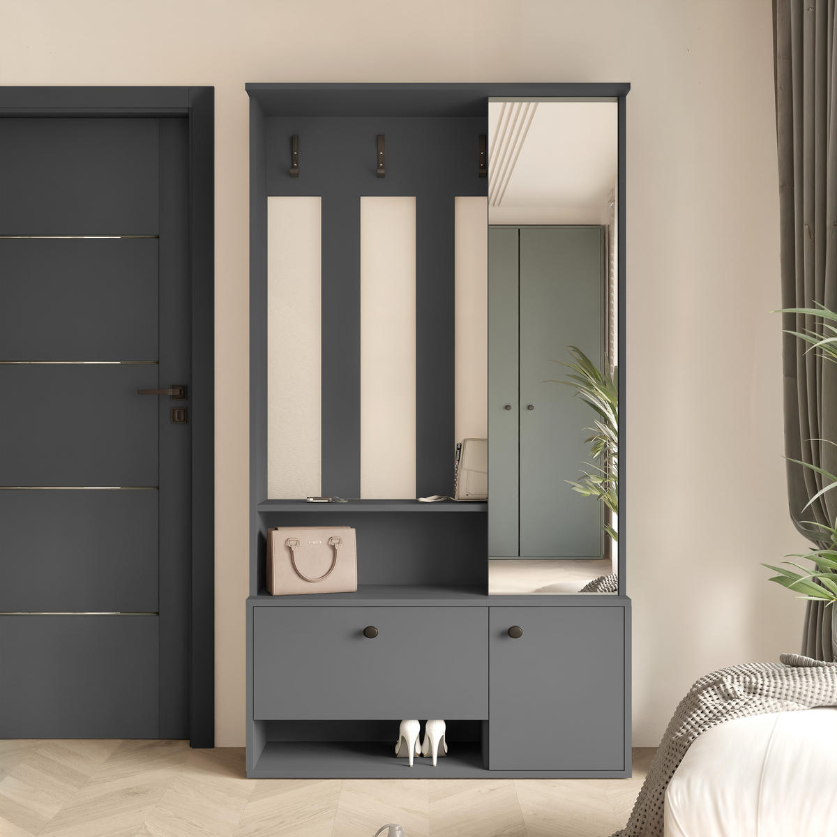 GARDEROBENSCHRANK GLASSY in 100/33/191 cm Graphit - Schwarz/Graphitfarben, Holzwerkstoff/Metall (100/191/33cm) - Idohome